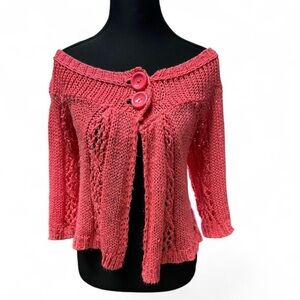 Y2K Lea Lauryl Paris Pink Knit Cardigan medium coquette 2000s romantic fairy vtg